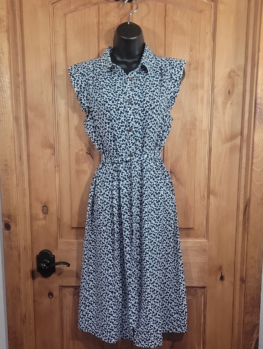 Monteau Blue Floral Button-Front Midi Dress